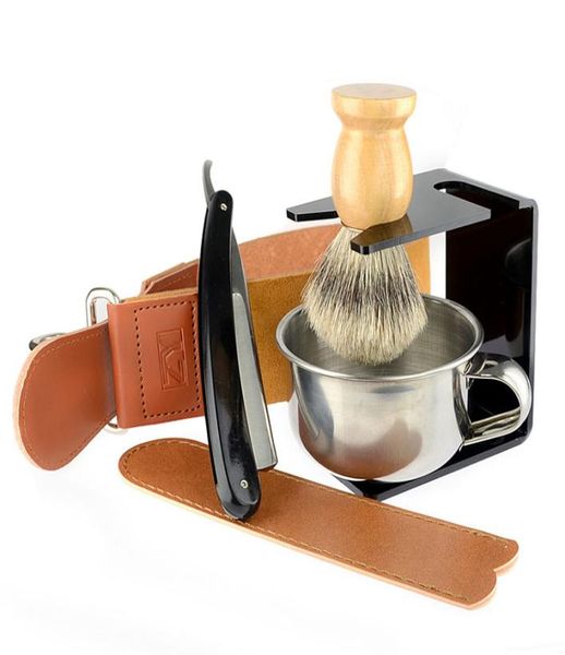 

straight razor gold dollar badger shaving brush soap bowl barber leather sharpening strop strap men shave beard set9468103