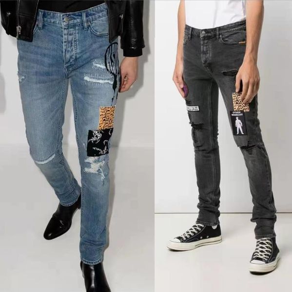 

men's jeans mens designer trouser legs tight denim trousers add thicken warm slimming jean brand clothing embroidery ksubi, Blue