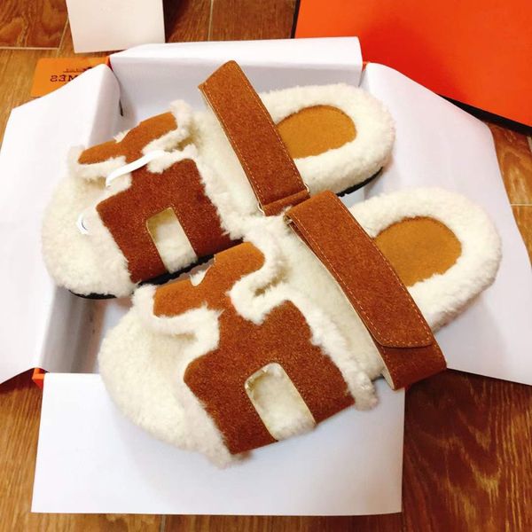 

fashion men women chypre fluffy slippers sandals indoor flat sliders italy perfect front strap magic stick calfskin slides design spring and, Black