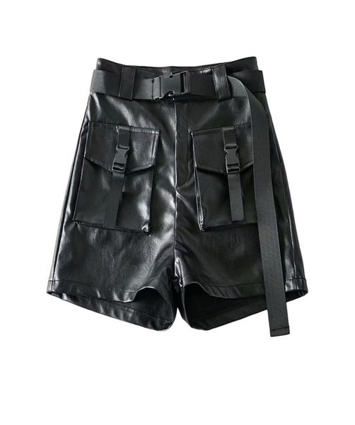 

spring koreanstyle new style koreanstyle small leather pants large pocket workwear loosefit wideleg shorts pants women034587288, White;black