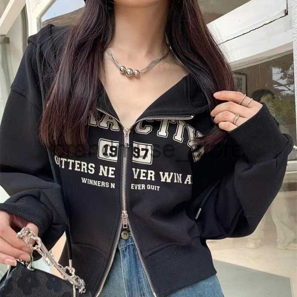 

women's hoodies sweatshirts harajuku vintage letter printed hoodie y2k korean sweatshirts women spring long sleeve jacket hip hop zip u, Black