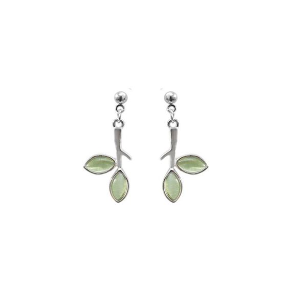 

s925 silver needle earrings temperament simple forest branch green leaves small fresh earrings8780646