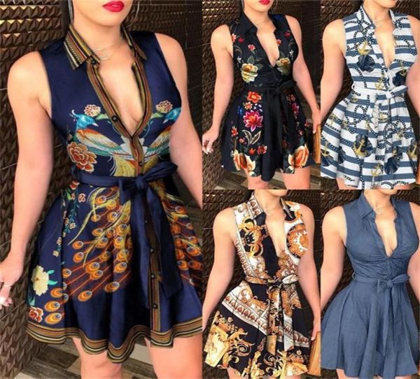 

2022 designer womens causal dresses vneck bandage fashion print dress onepiece skirt whole9863662, Black;gray