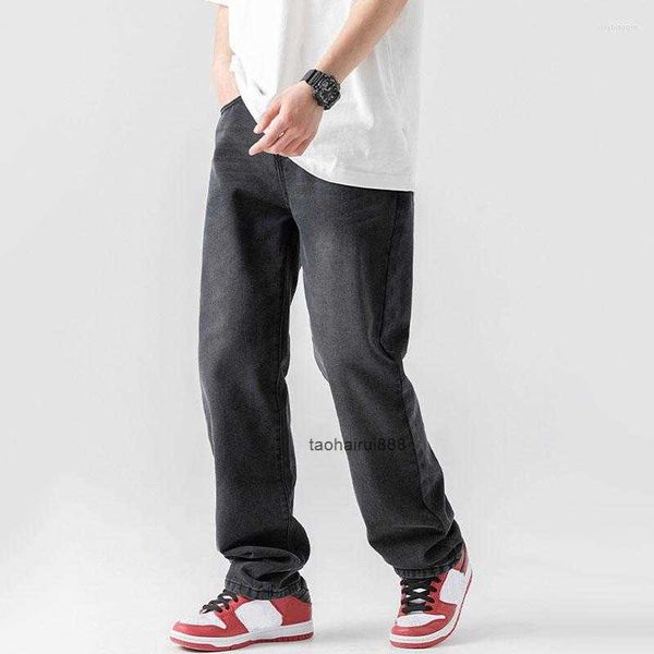 

men's jeans men straight loose wide leg pants casual 2023 spring autumn fashion streetwear solid color male baggy denim trousers, Blue