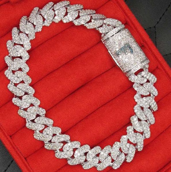 

hip hop rapper iced out mens fine jewelry s925 diamond moissanite necklace cuban link chain moissanite, Silver