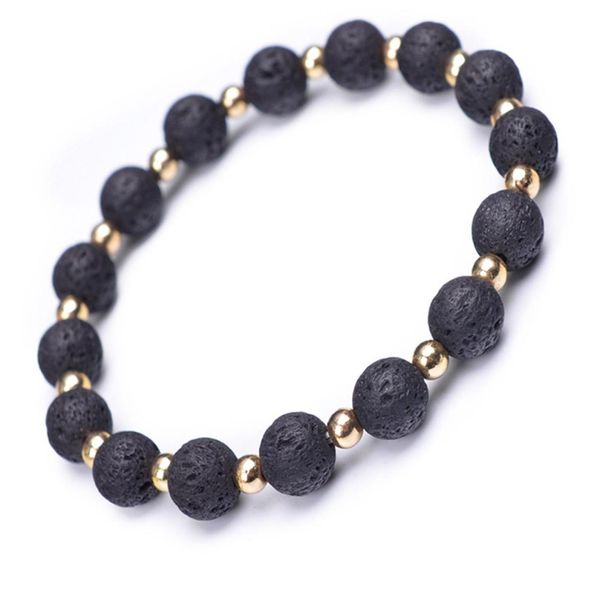 

gold color spacer natural lava bracelets for men mixed black beads 8mm volcanic stone energy bracelet jewelry4429073, Golden;silver