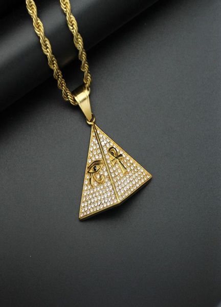

hip hop necklace pyramid eye of horus ankh pendant necklaces for women and men gold color iced out bling ancient egypt jewelry3058030, Silver