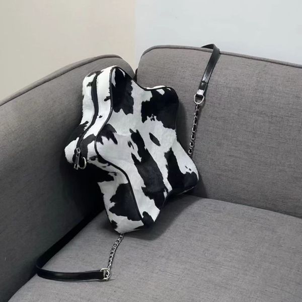 

school bags korean y2k fashion pentagram chain cute backpack cow printed high capacity star shaped aesthetic backpack women travel bag 23080