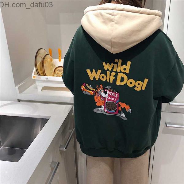 

men's hoodies sweatshirts 2021 new hoodie and wool women's loose korean cartoon print oversized sweater casual coat cartoon casual, Black