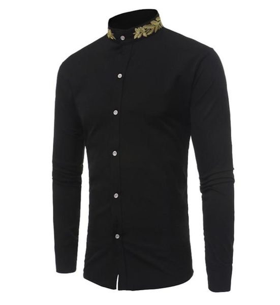 

new spring autumn shirt men long sleeve stand collar shirt men slim fit button formal occasion shirts1212018, White;black