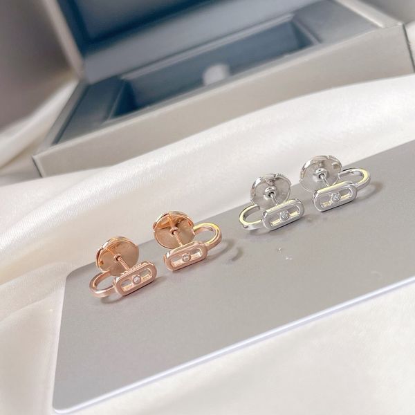 

luxury classic charm earrings brand designer s925 sterling silver one movable zircon hollow square earrings for women jewelry party gift no, Golden