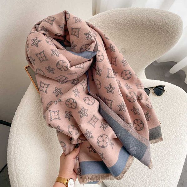 

classic designer luxury pentagram scarf women's autumn and winter fashion double sided cashmere like scarf with warm air conditioning s, Blue;gray
