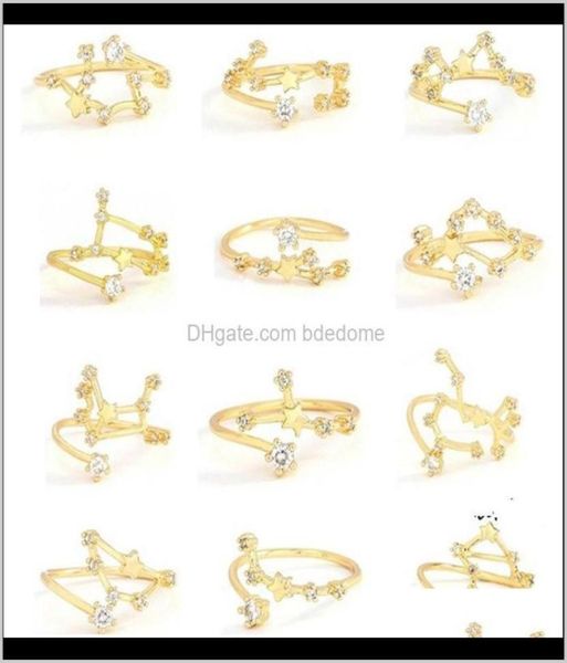 

band rings jewelry drop delivery 2021 12 constellations fashion open lucky friend gift gold color diamond zodiac ring 2foyr2632621, Silver