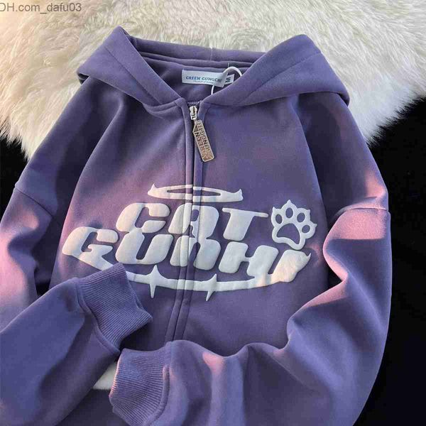 

men's hoodies sweatshirts vintage design devil letter printed hoodie women's autumn winter oversized loose zipper hoodie y2k haraj, Black
