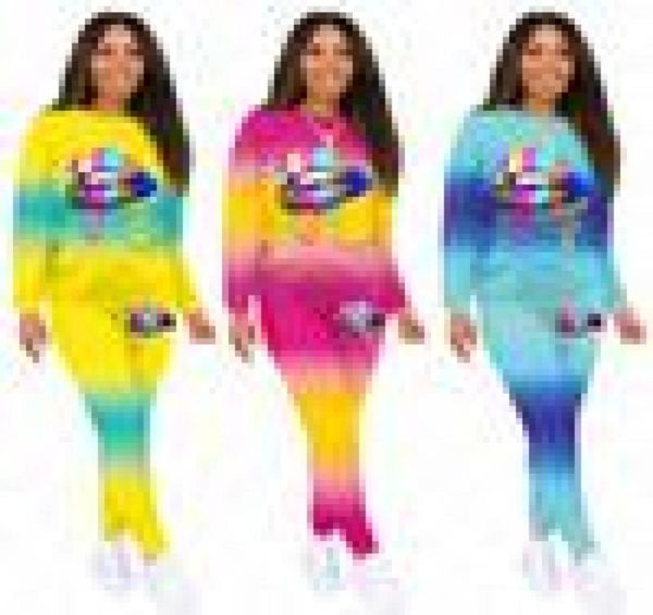 

women lips tracksuit designer color gradient pullover tshirt leggings suit long sleeves t shirt pants two pieces outfits sports s7195128, White