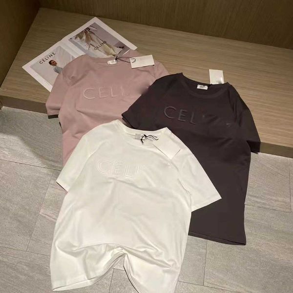 

spring/summer new 3d concave steel print letter t-shirt for men and women loose short ink top, White