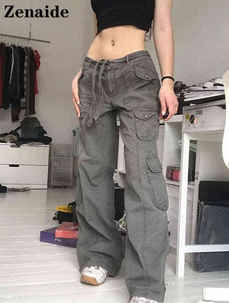 

zenaide goth cargo pants y2k women oversized grunge boyfriend grey low waist loose pockets baggy jeans vintage street wear punk aa5650082, Black;white
