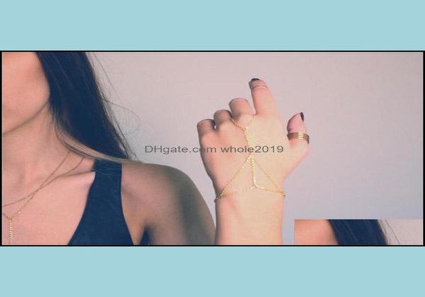 

charm bracelets for women gold chain link interweave finger ring hand harness infinity bracelet drop delivery 2021 jewelry whole202386690, Golden;silver