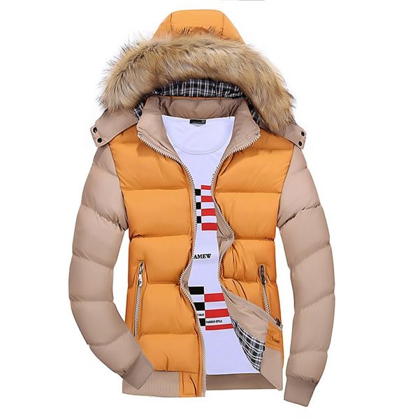 

men down jacket winter new male casual hooded outwears coat warm fur parka overcoat solid thick fleece zipper jackets nzc1497838281, Black