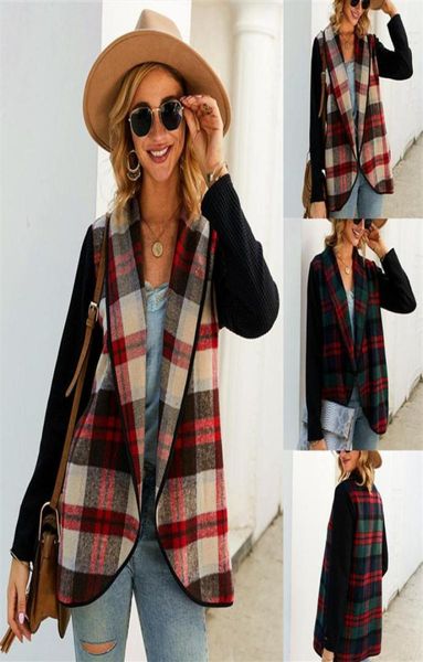 

women vintage plaid tweed lapel womens jacket casual springautumn streetwear woman jackets open long sleeve coat veste femme modi2788061, Black;brown