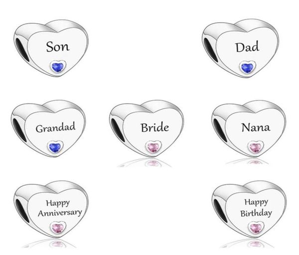

fit original charm bracelet 925 sterling silver bride son happy birthday pink zircon love heart beads for making women231j2043577, Black
