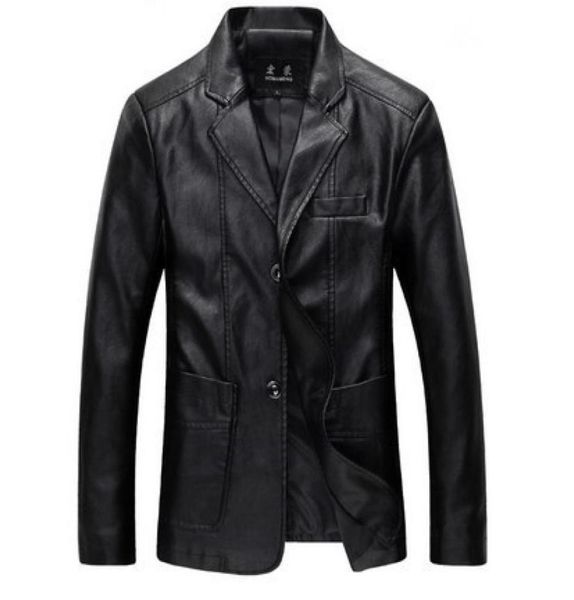 

whole plus size mens formal suit leather blazer jacket black khaki brown men slim fit lether jackets coats m4xl 5xl 6xl1487252