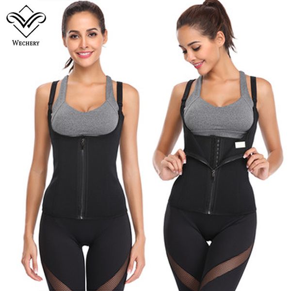 

gym sports latex plus size hooks and zipper bodyshaper waist trainer vest bodyshaper corset for women, Black;white