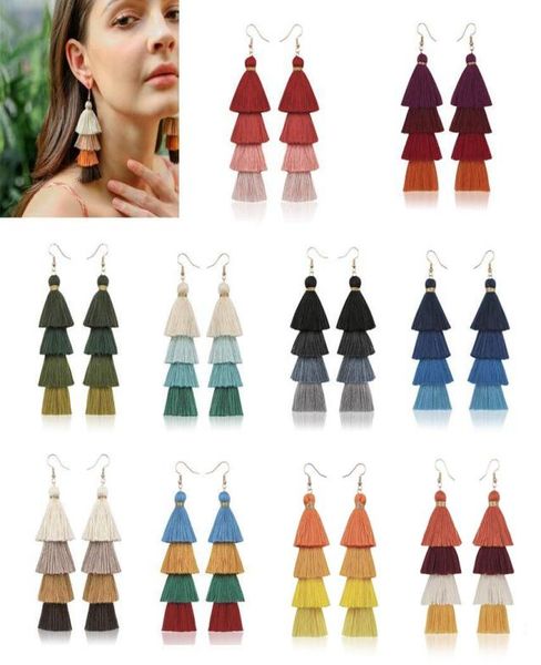 

bohemia fashion multilayer long tassel charm pendant earrings dangle handmade fringe eardrop female beach ear stud statement jewel9433279, Silver