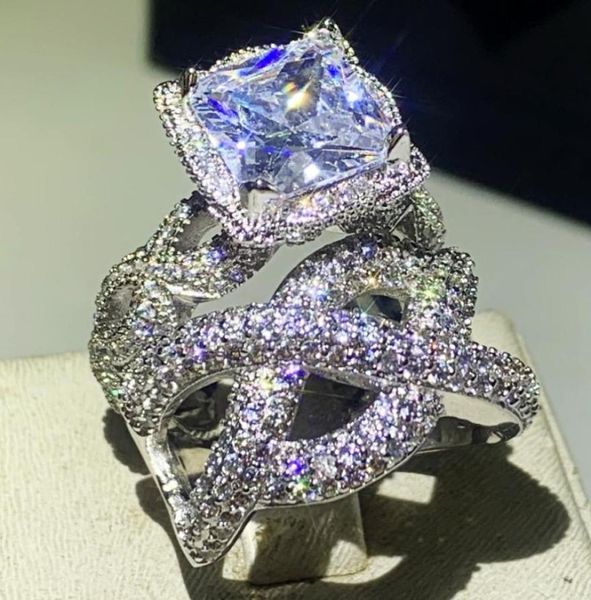 

us size 510 hip hop vintage fashion jewelry 925 sterling silver couple rings princess cut white z cz diamond wedding bridal r4411039, Slivery;golden