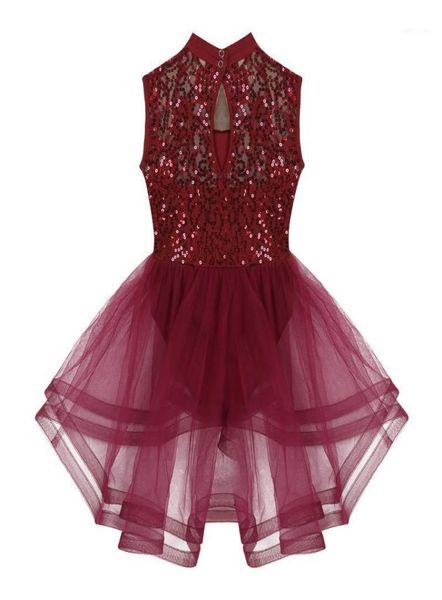 

kids shiny sequins mesh tutu ballet figure skating dress teen girls gymnastics leotard performance competition dance costumes11133710, Black;red