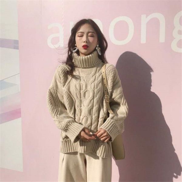 

women's sweaters twist jacquard sweater women clothes fashion simple style pullover loose casual turtleneck long sleeve 230803, White;black