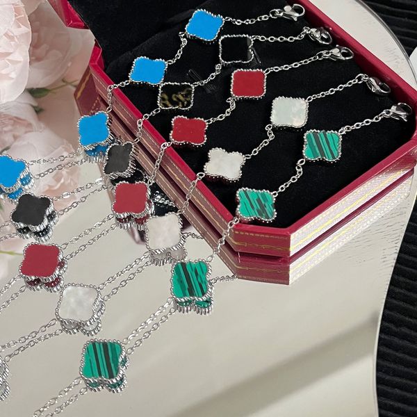 

designer chain bracelet luxury brand four-leaf clover bangle stainless steel 925 silver plated chains wristband inlaid crystal lovers jewelr, Black