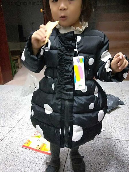 

down coat winter fashion 3-11 12 years children's clothing thickening long outerwear polka dot wadded jacket coat for kids baby girls 2, Blue;gray