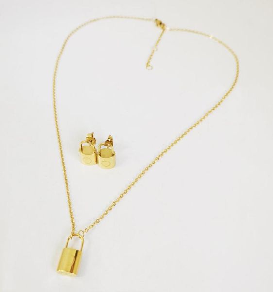 

luxury designer jewelry women necklace gold lock pendant necklaces stainless steel silver rose gold earrings bracelet fashion jewe1352132
