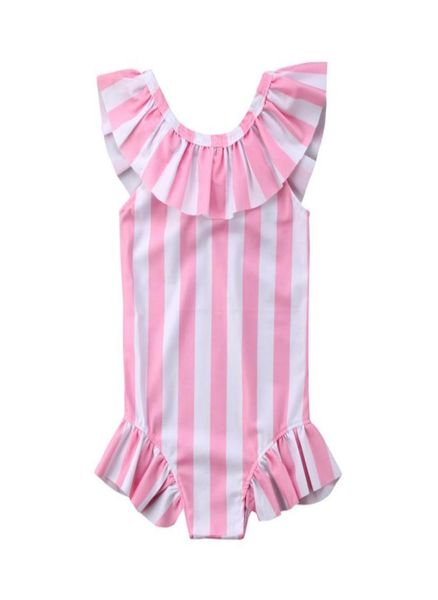 

toddler kids 2020 summer striped bikinis one piece swim wear ruffles pink b3548041
