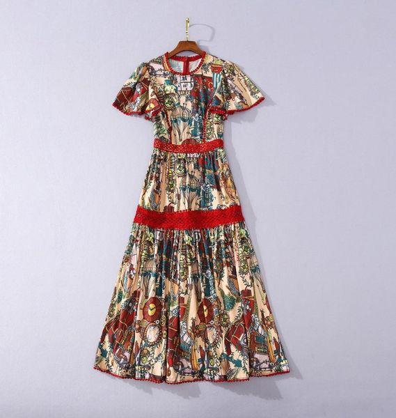 

european and american women039s clothing 2020 summer new style short sleeve water soluble flower court retro printing dress2359920, Black;gray