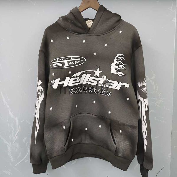 

men's hoodies sweatshirts oversize gray hellstar hooded hoodie fleece sweatshirts men women mud flame star portrait print pullover hood, Black