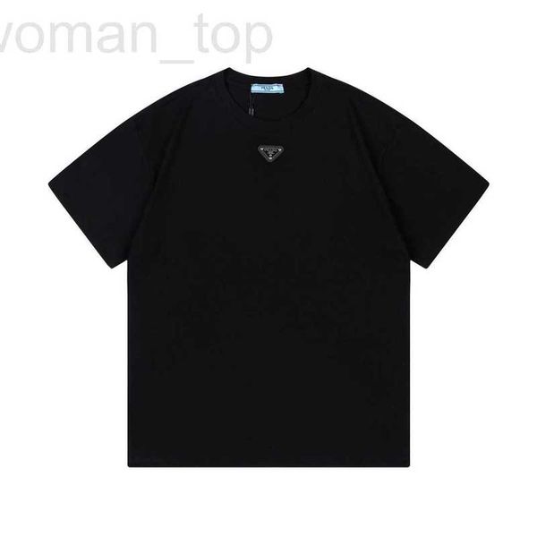 

women's t-shirt designer home p 23 early spring new fashion classic triangle leather label men's and simple versatile short sleeve, White