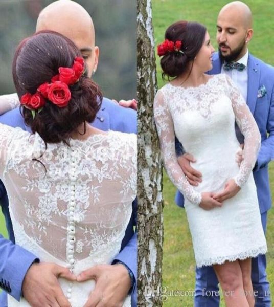 

long sleeve short sheath wedding dresses jewel neck 2019 simple design vestidos de noiva mini bridal gowns4535338, White