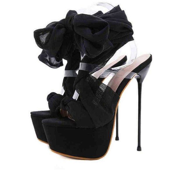 

sandals 2023 new summer laceup gladiator ankle strap platform high heels women pumps 16cm 220232, Black