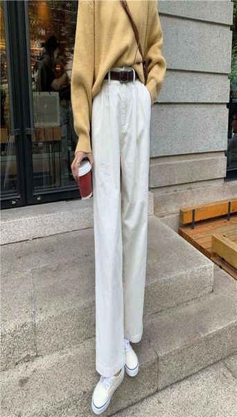 

wear high waist straight thick corduroy pants women bottoms autumn winter suit casual loose trousers female women039s capris7178581, Black;white