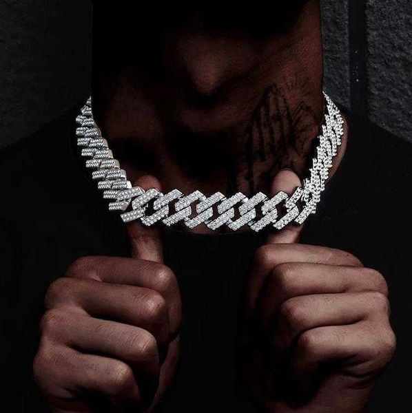 

fashion s925 cuban necklace jewelry 14k gold iced out 20mm moissanite diamond cuban necklace chain, Silver