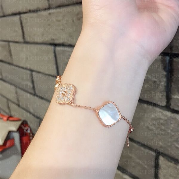 

van clover bracelet designer jewelry bracelet luxury four leaf bracelets 18k gold silver plate agate diamond fashion charm chain for women w, Golden;silver