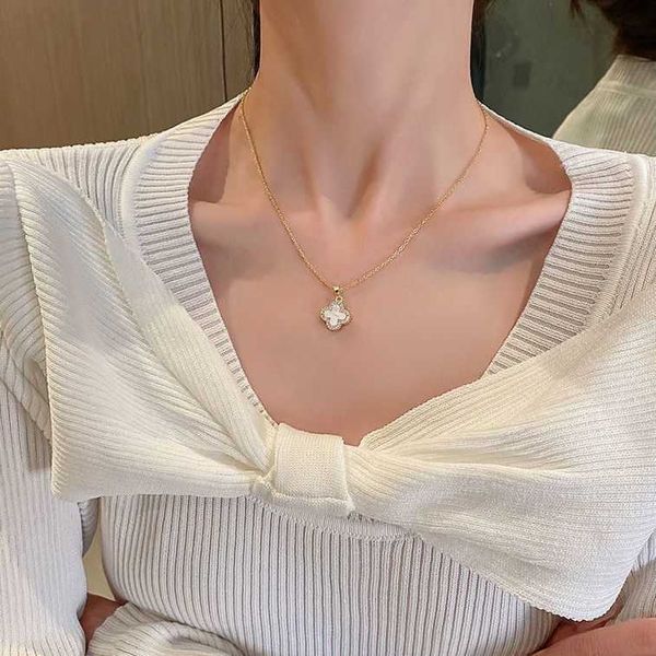 

2022 new colorfast beauty four-leaf clover necklace women's light luxury small crowd simple autumn winter high feeling collar chain, Silver