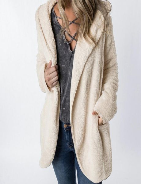 

2019 women new solid color cardigan hoodie sweatshirt loose coat long sleeve knitted teddy bear cardigan outwear jacket coat3350291, Black