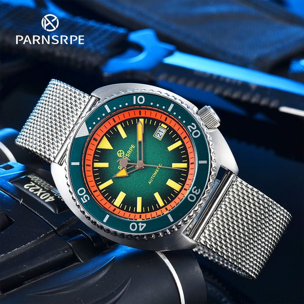 

wristwatches parnsrpe diver mens automatic mechanical watch japan nh35 movement aseptic dial sapphire glass date indicator 230802, Slivery;brown