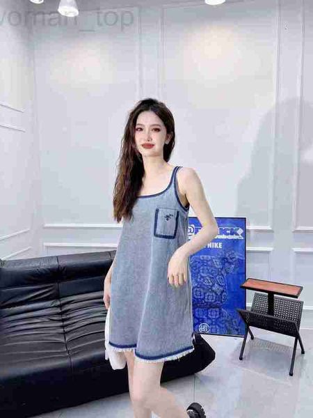 

basic & casual dresses designer 2023 summer new p family simple letter embellishment ragged denim tank dress versatile a-line short skirt 7j, Black;gray
