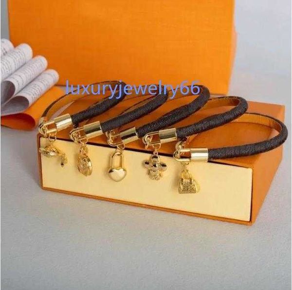 

charm bracelet leather bracelet fashion lock bracelet classic jewelry designer bracelet flat brown brand metal for men and women lovers jewe, Golden;silver