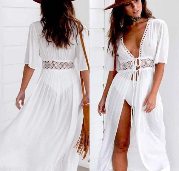 

2020 long cover dress women lace crochet bikini beachwear cover up beach dress summer bathing suit1848428, White;black