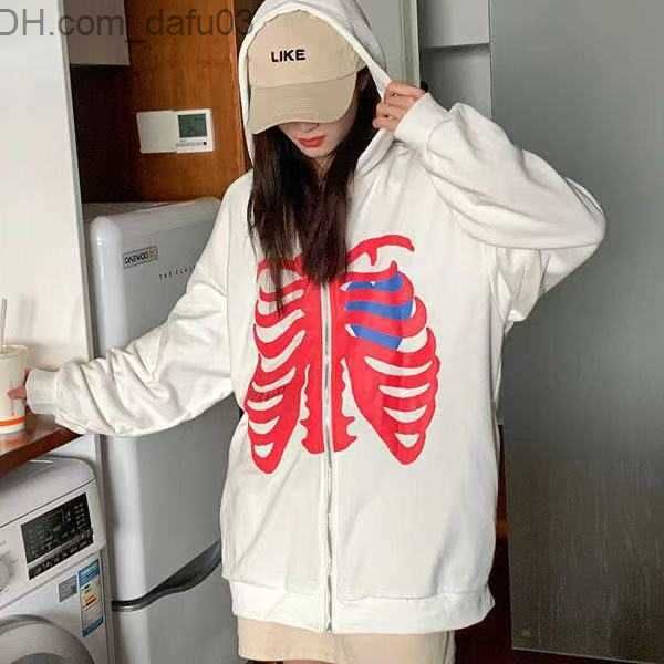 

men's hoodies sweatshirts y2k oversized sweatshirt punk harajuku long sleeve gothic zipper hoodie women's grunge skeleton print lo, Black